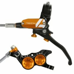 HOPE Tech 4 V4 Hydraulic Disc Brake - Braided Hose - Left-Hand/Rear (No Rotor) -Braking Sales Shop 71510182 t4v4cbl